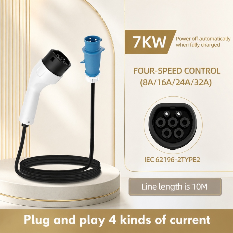 Portable Ev Charger 32A Type 2 Cee Plug - ROMADA 7KW 32A เครื่องชาร์จรถยนต์ไฟฟ้าแบบพกพา สายชาร์จยาว 3M