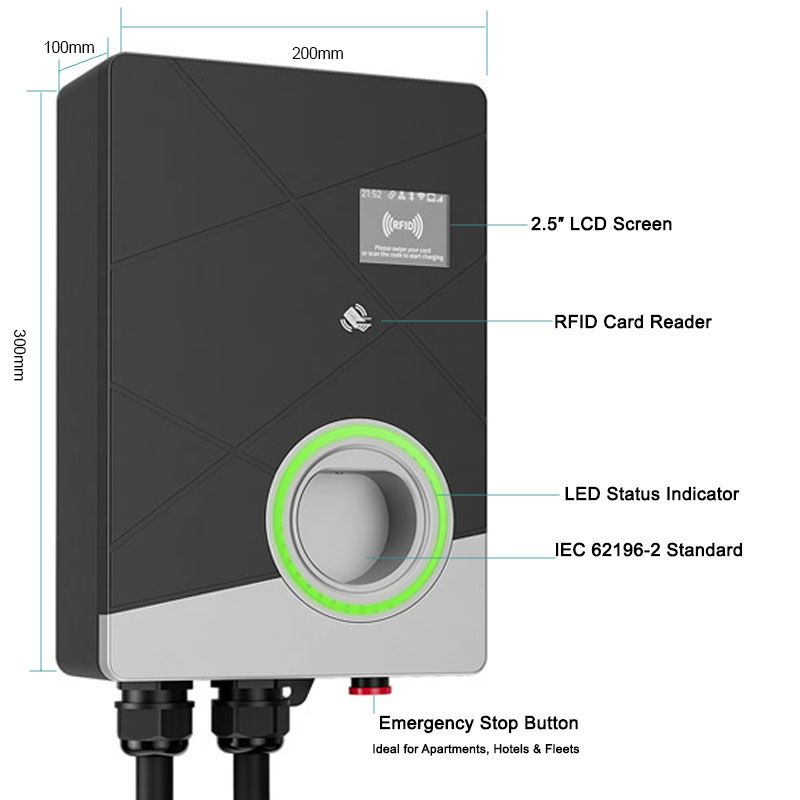 เครื่องชาร์จรถยนต์ไฟฟ้าแบบติดผ - 22Kw Wallbox Type 2 Ocpp Rfid บทวิจารณ์และราคา